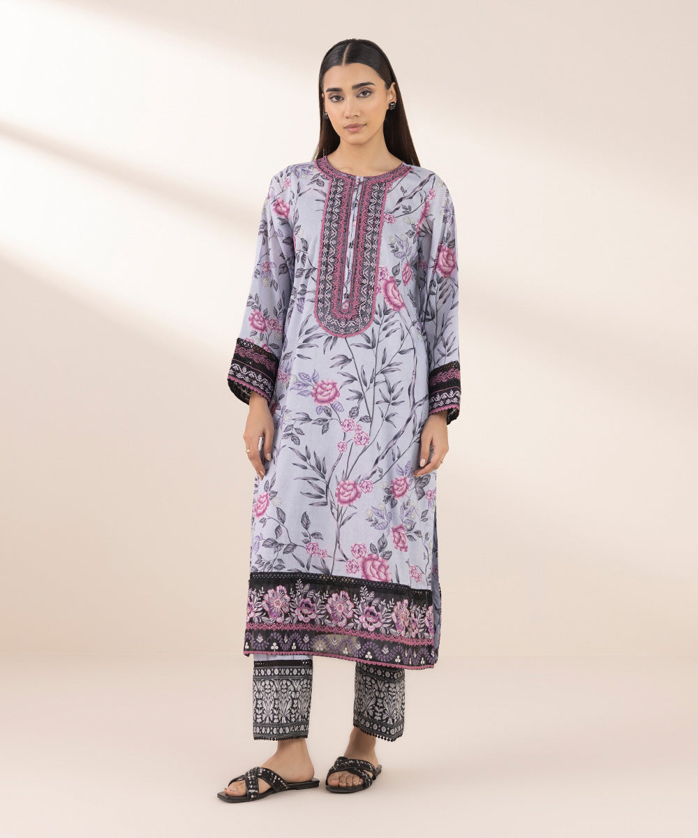 Women's Pret Lawn Purple Embroidered A-Line Shirt