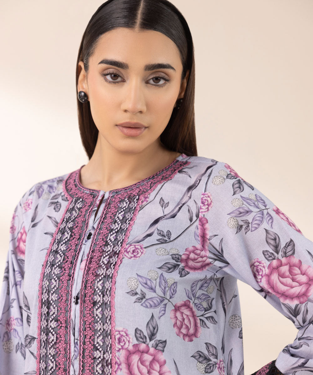 Women's Pret Lawn Purple Embroidered A-Line Shirt