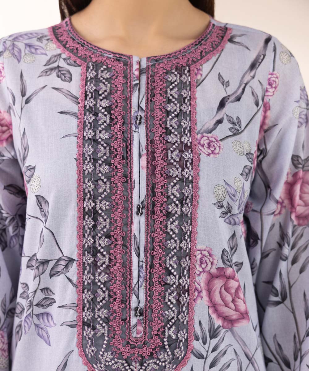 Women's Pret Lawn Purple Embroidered A-Line Shirt