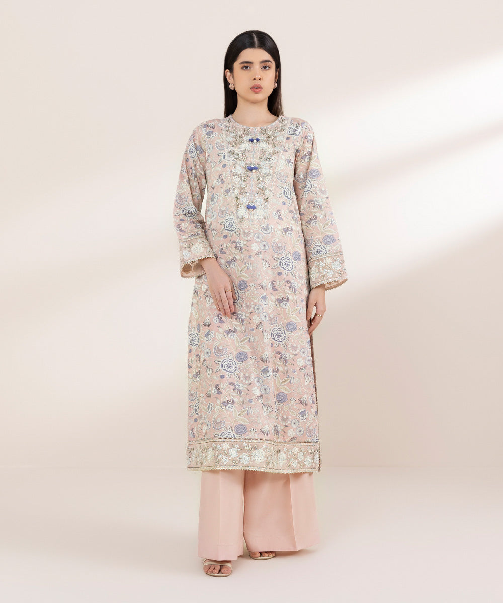 Women's Pret Self Jacquard Multi Embroidered A-Line Shirt