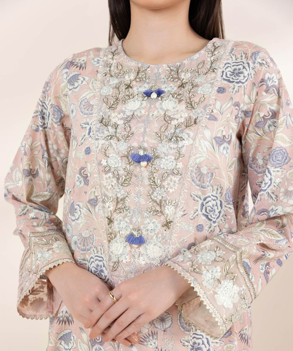 Women's Pret Self Jacquard Multi Embroidered A-Line Shirt