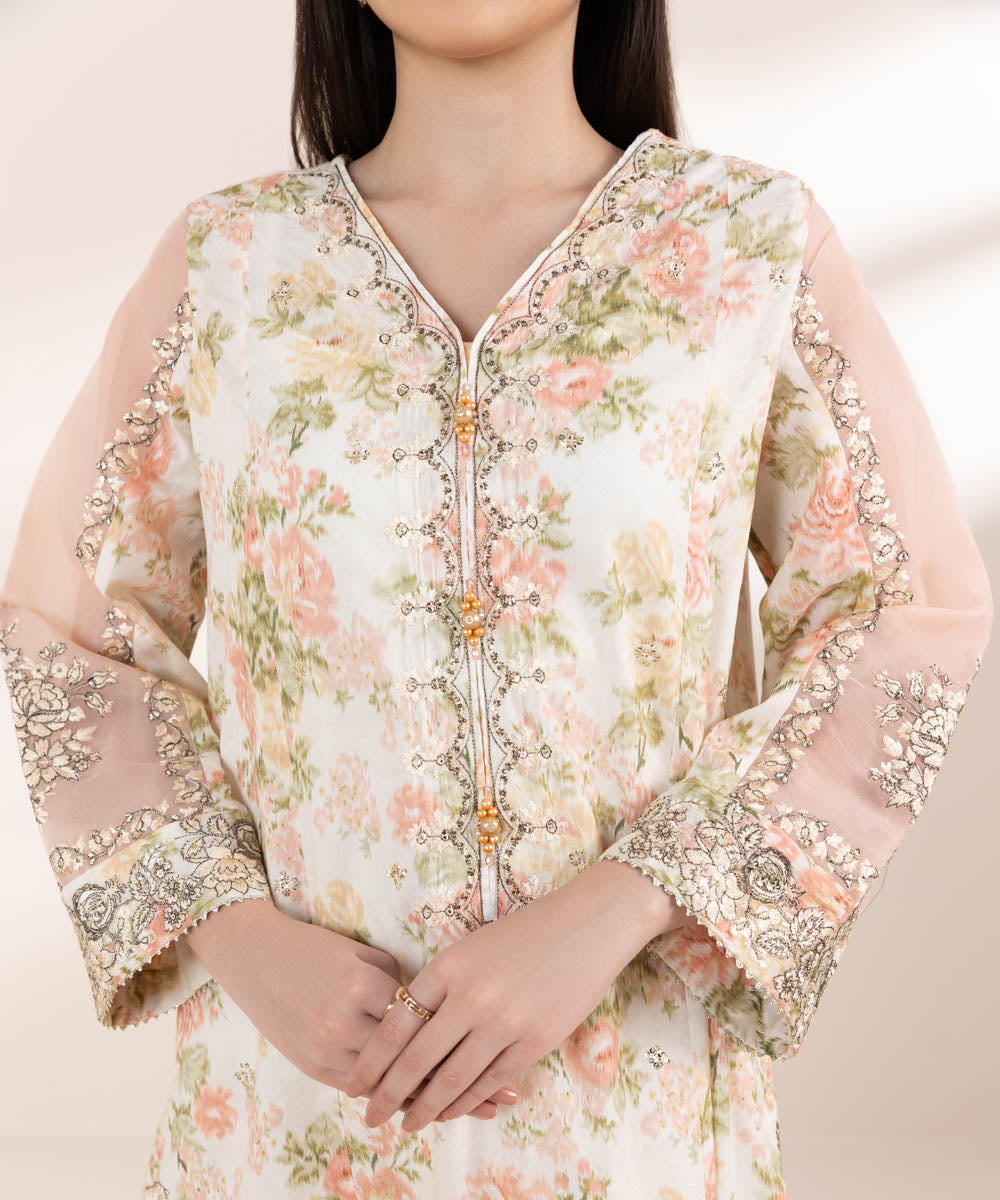 Women's Pret Self Jacquard Multi Embroidered A-Line Shirt