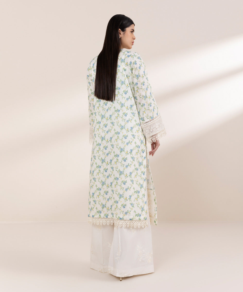 Women's Pret Self Jacquard White Embroidered A-Line Shirt