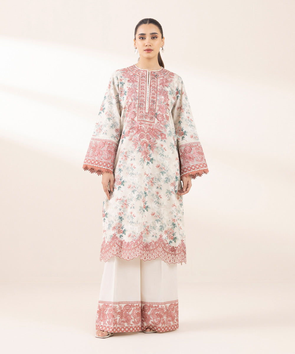 Women's Pret Self Jacquard Multi Embroidered A-Line Shirt