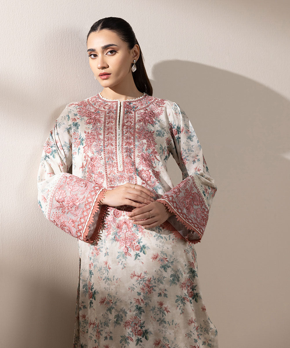 Women's Pret Self Jacquard Multi Embroidered A-Line Shirt