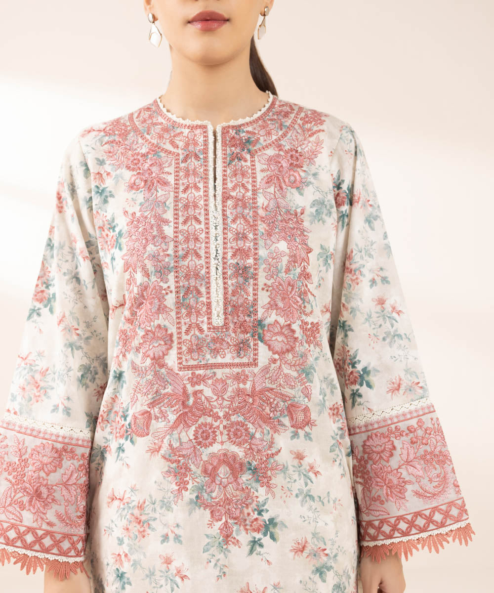 Women's Pret Self Jacquard Multi Embroidered A-Line Shirt