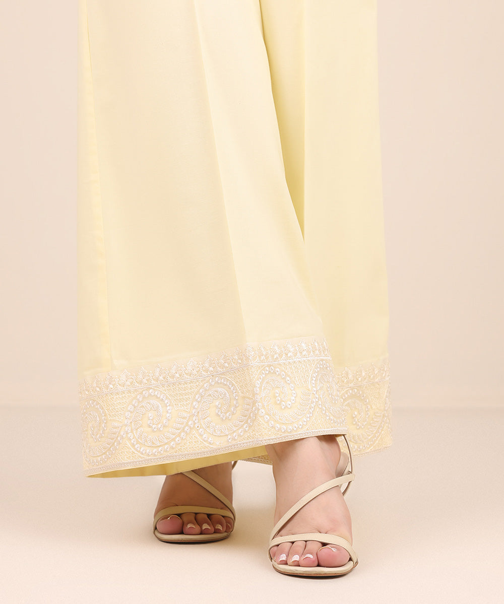 Women's Pret Cambric Yellow Embroidered Culottes