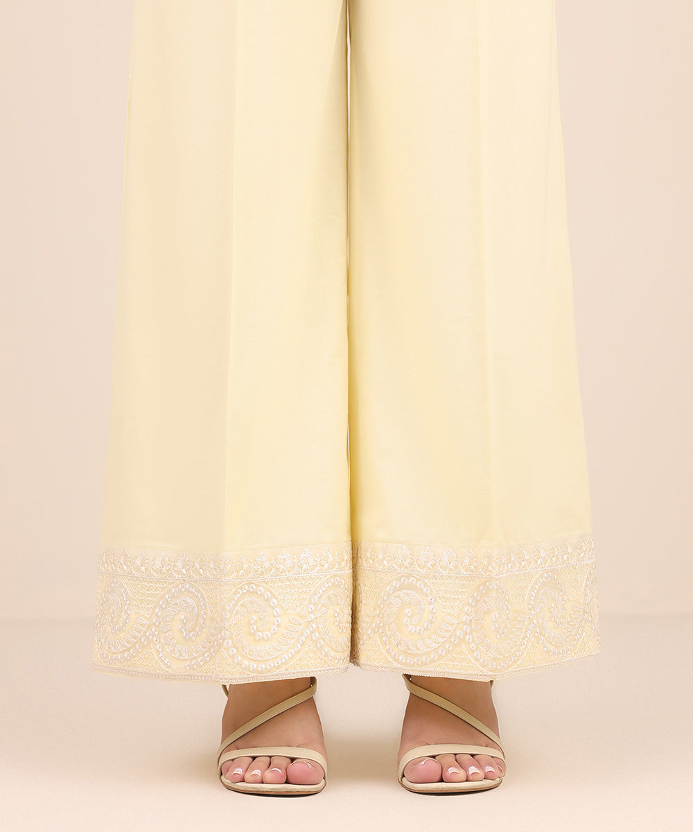 Women's Pret Cambric Yellow Embroidered Culottes