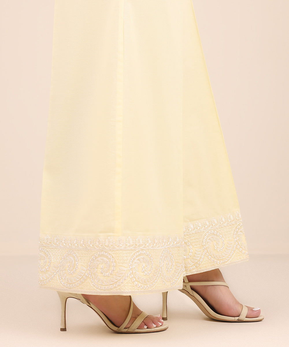 Women's Pret Cambric Yellow Embroidered Culottes
