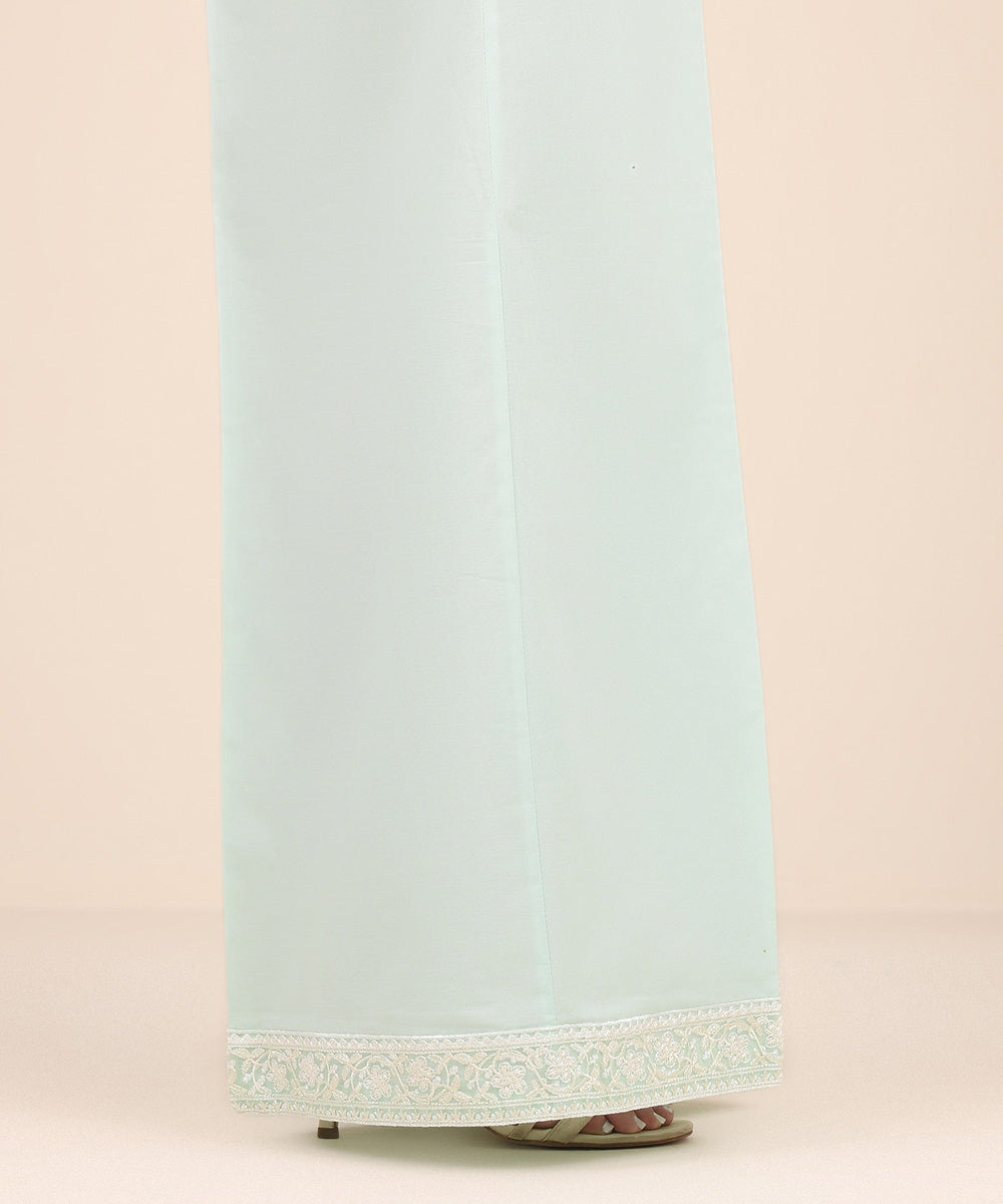 Women's Pret Cambric Green Embroidered Flared Pants