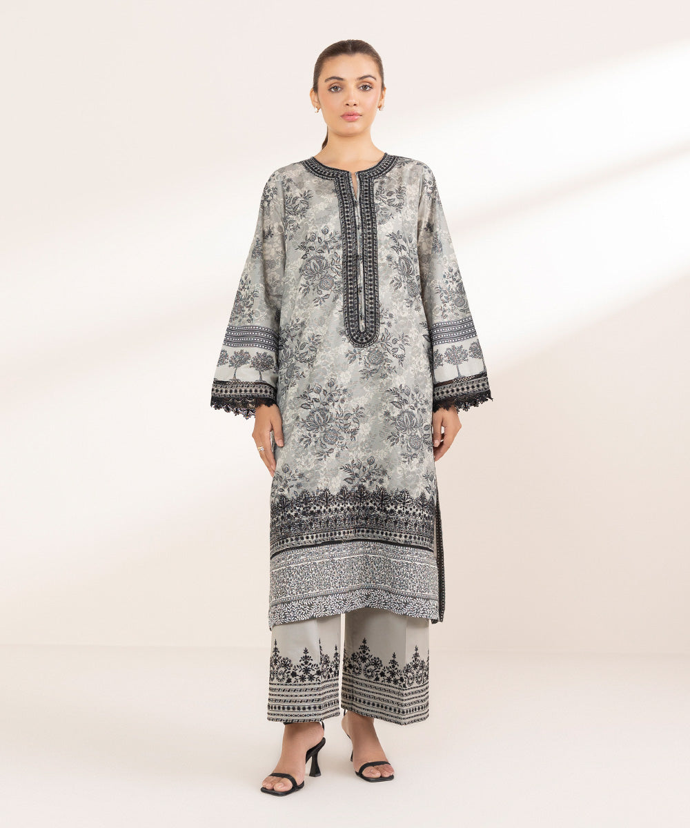 Women's Pret Zari Lawn Grey Embroidered A-Line Shirt