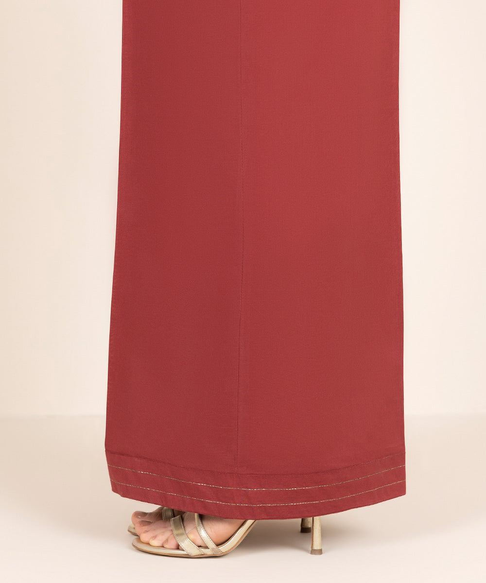 Women's RTW Cambric Red Solid Flared Pants