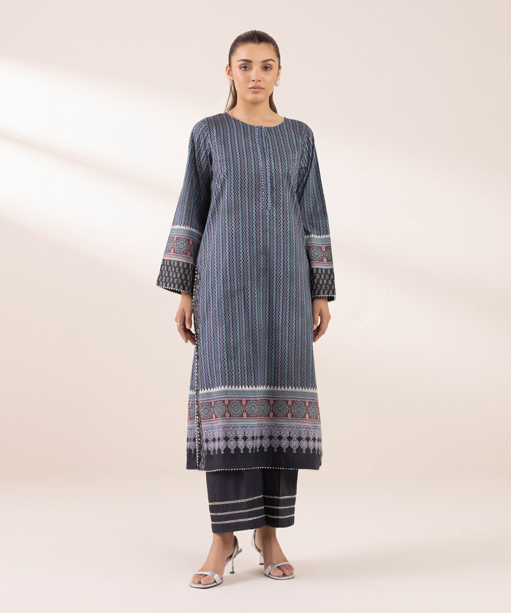 Women's RTW Lawn Blue Printed A-Line Shirt