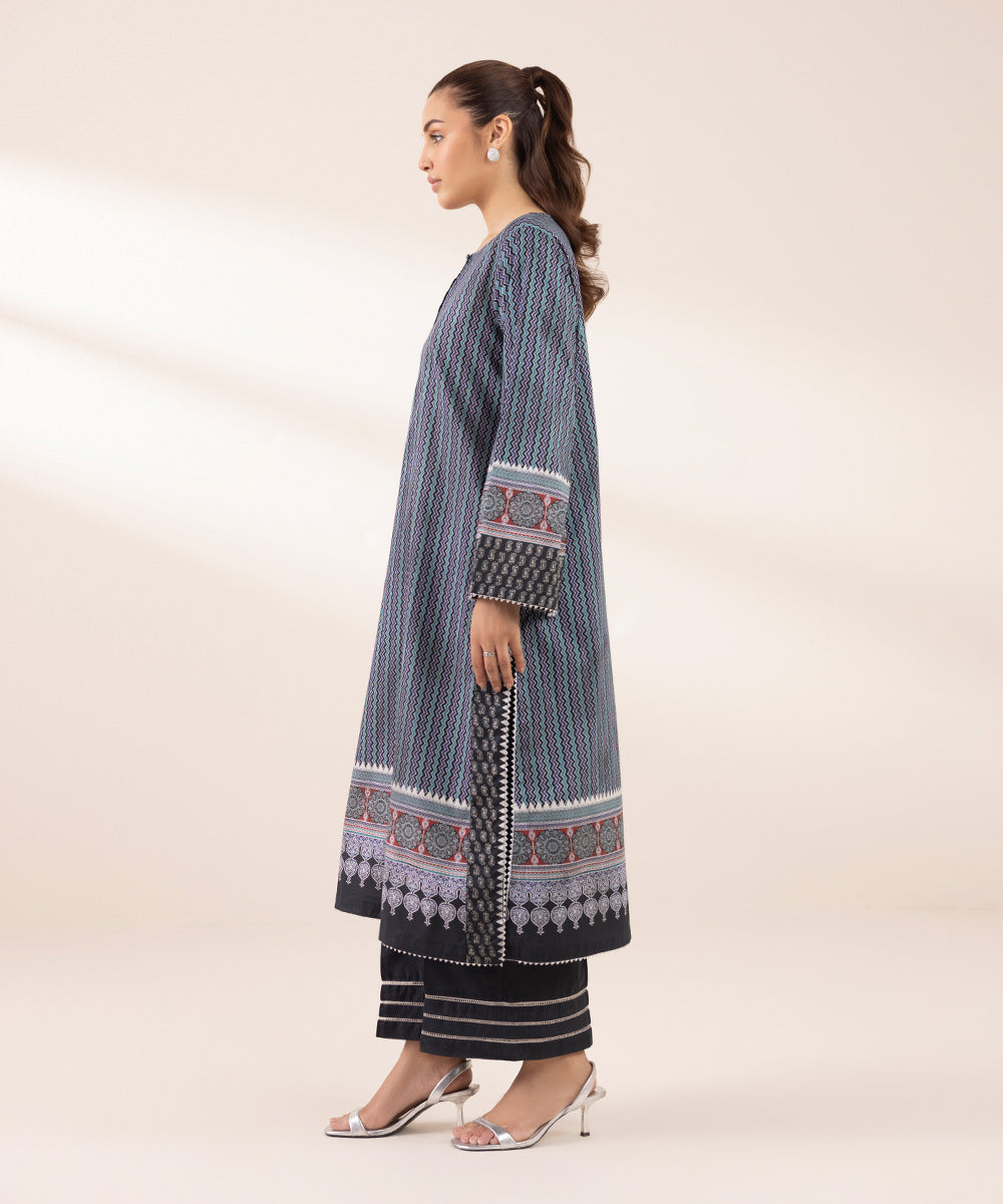 Women's RTW Lawn Blue Printed A-Line Shirt