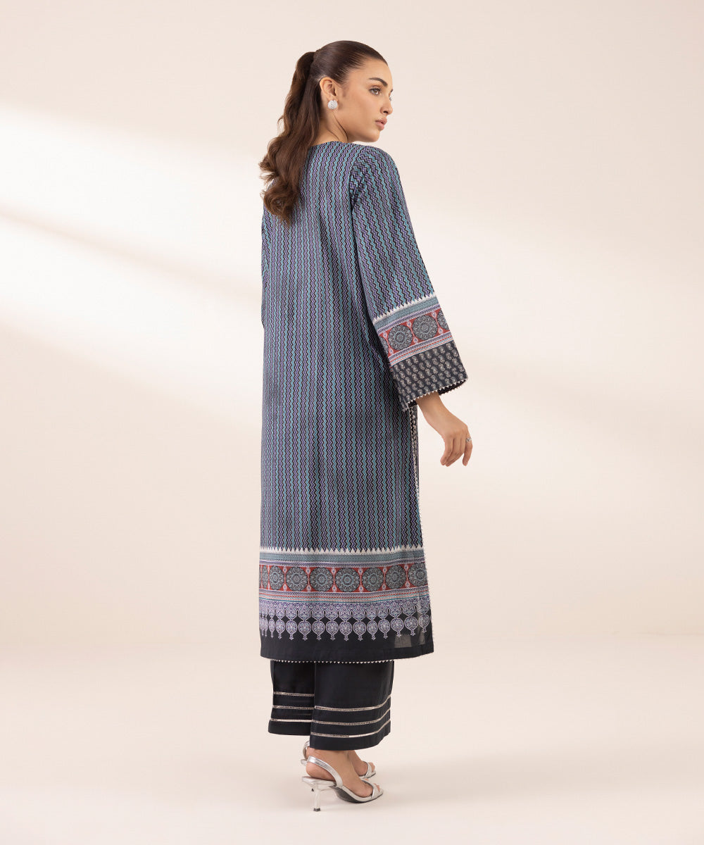 Women's RTW Lawn Blue Printed A-Line Shirt