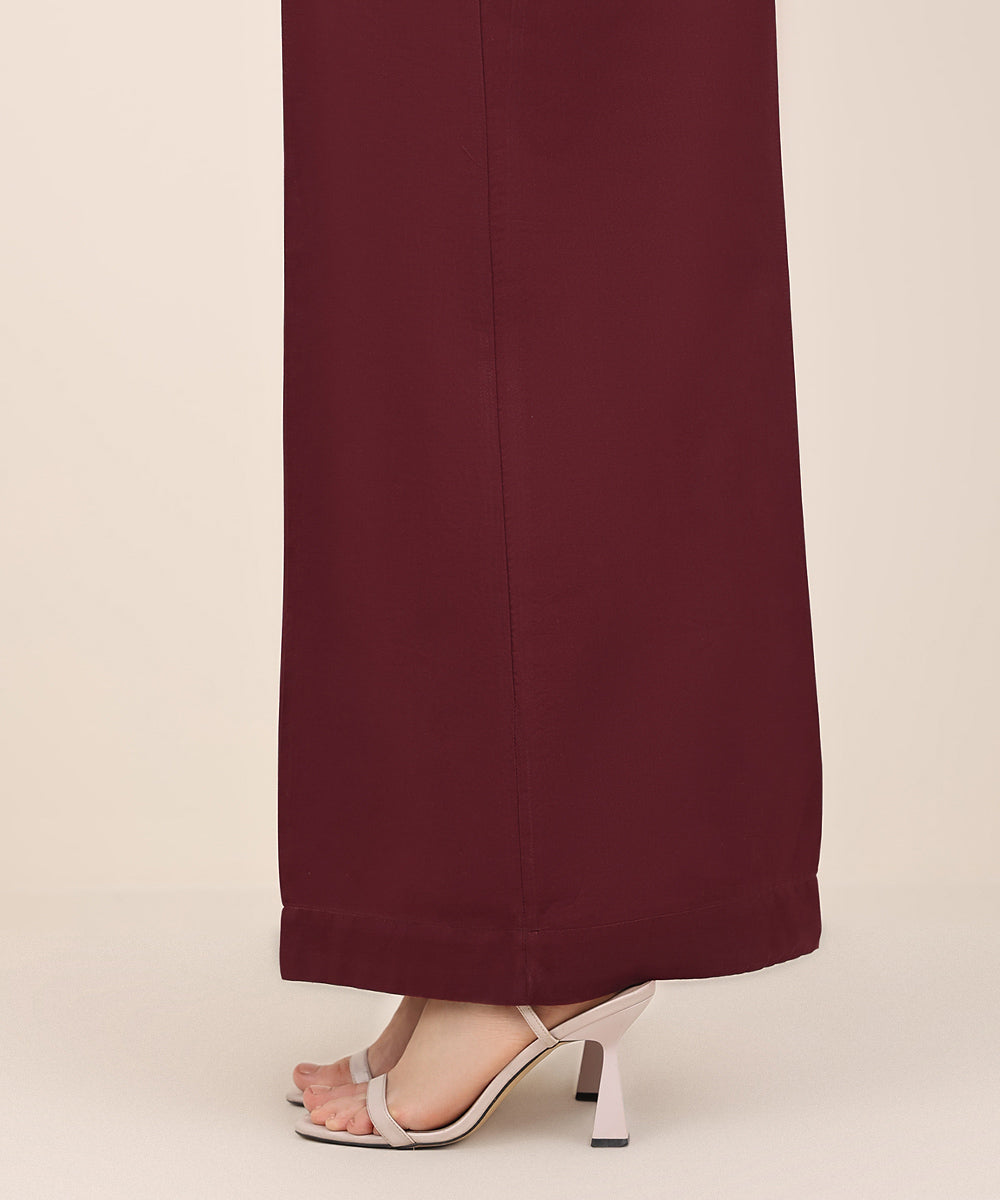 Women's RTW Cambric Red Solid Flared Pants