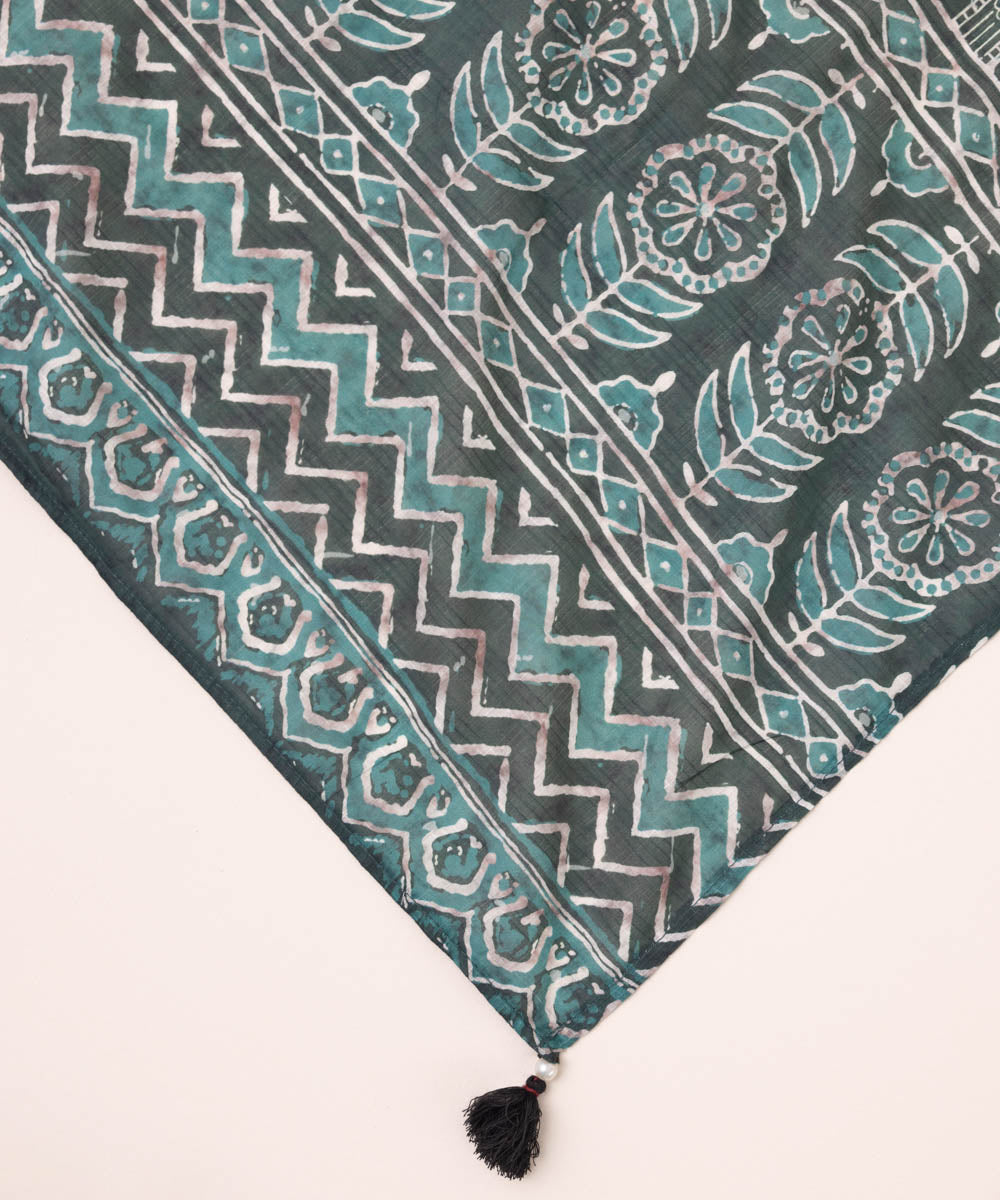 Textured Voile Green Printed Dupatta