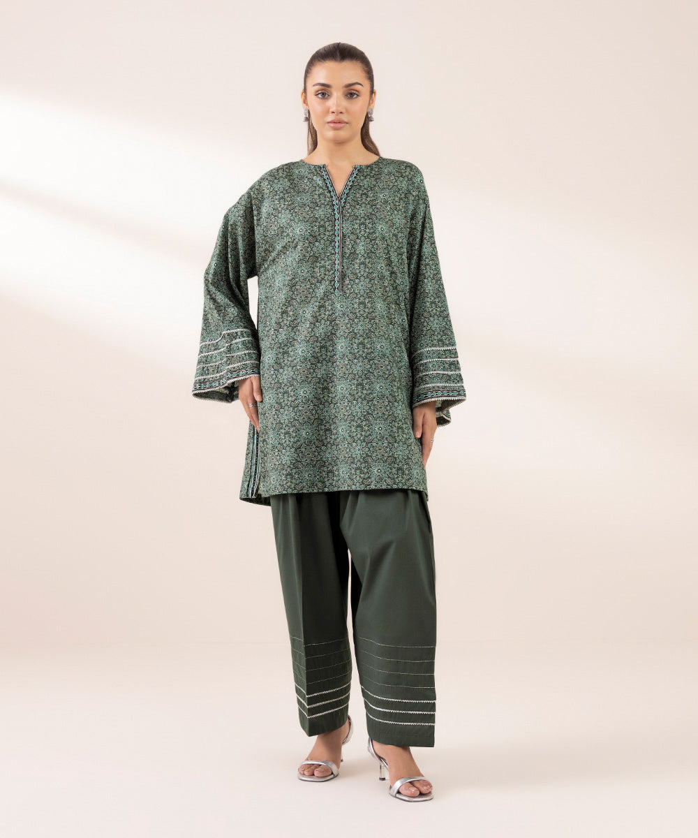 Women's RTW Lawn Green Printed Boxy Shirt