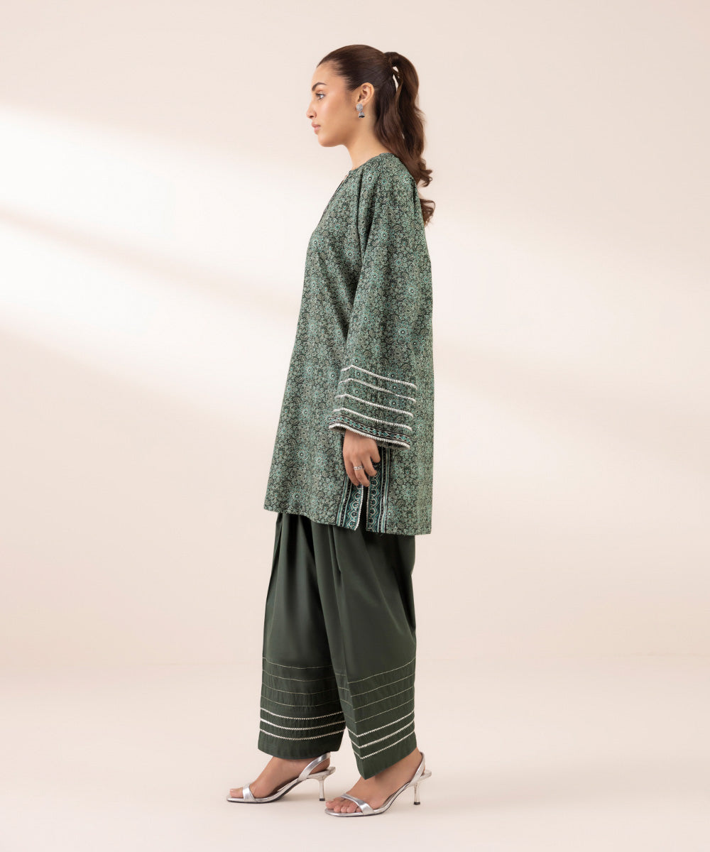 Women's RTW Lawn Green Printed Boxy Shirt