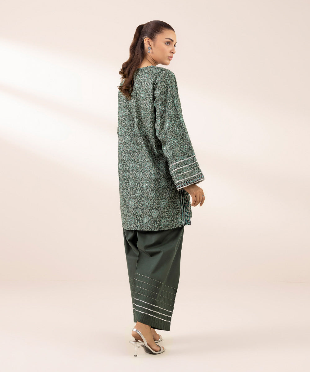 Women's RTW Lawn Green Printed Boxy Shirt