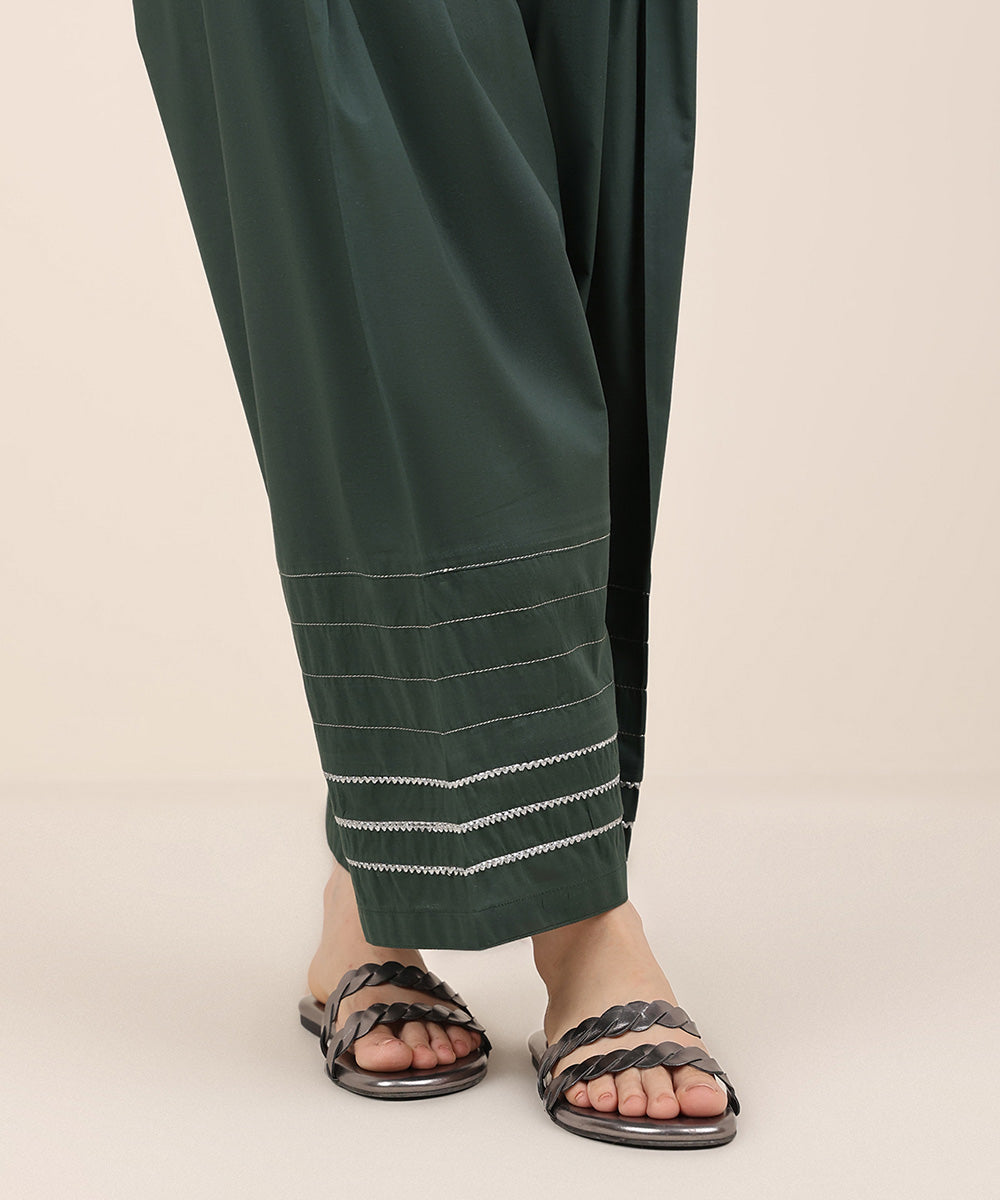 Women's RTW Cambric Green Solid Shalwar