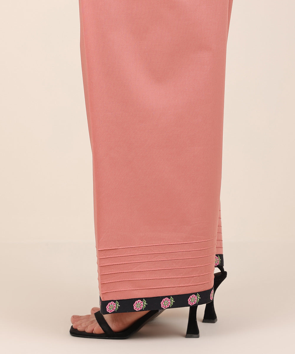 Women's RTW Cambric Pink Solid Farshi Shalwar