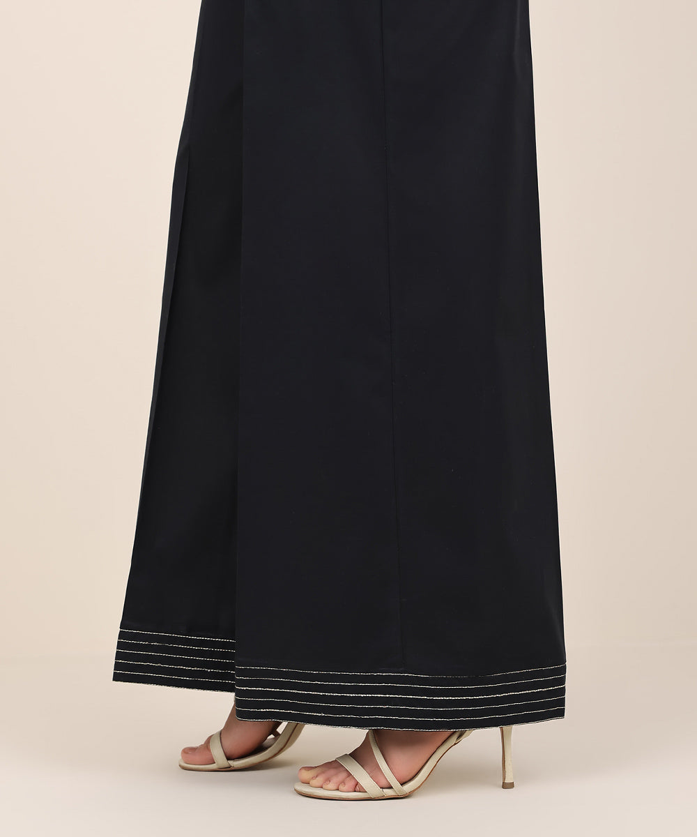 Women's RTW Cambric Black Solid Flared Pants