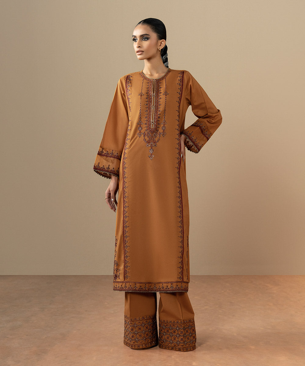 Women's Pret Lawn Embroidered Orange A-Line Shirt