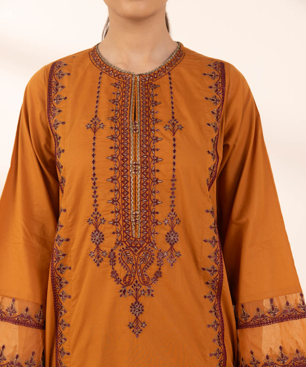 Women's Pret Lawn Embroidered Orange A-Line Shirt