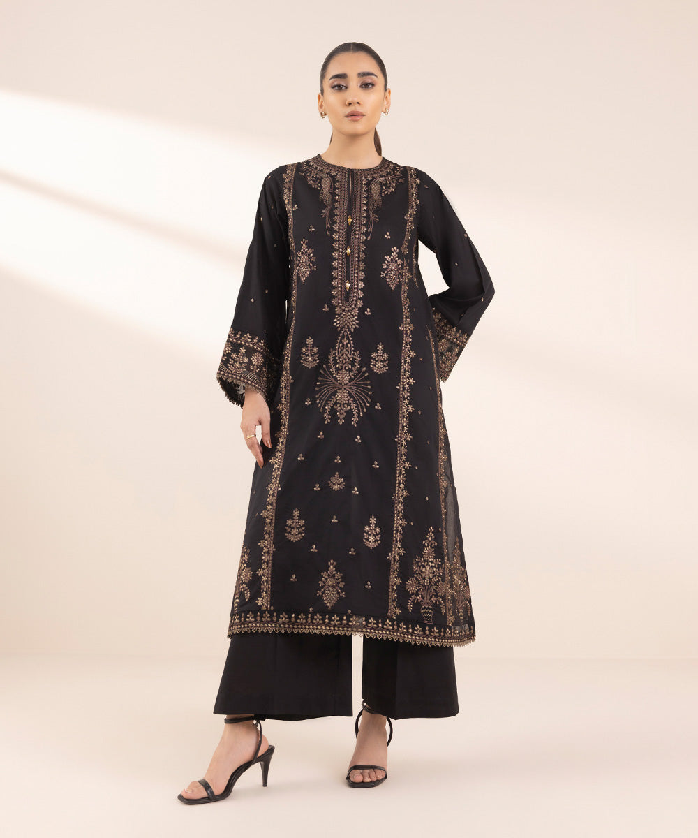 Women's Pret Lawn Embroidered Black A-Line Shirt