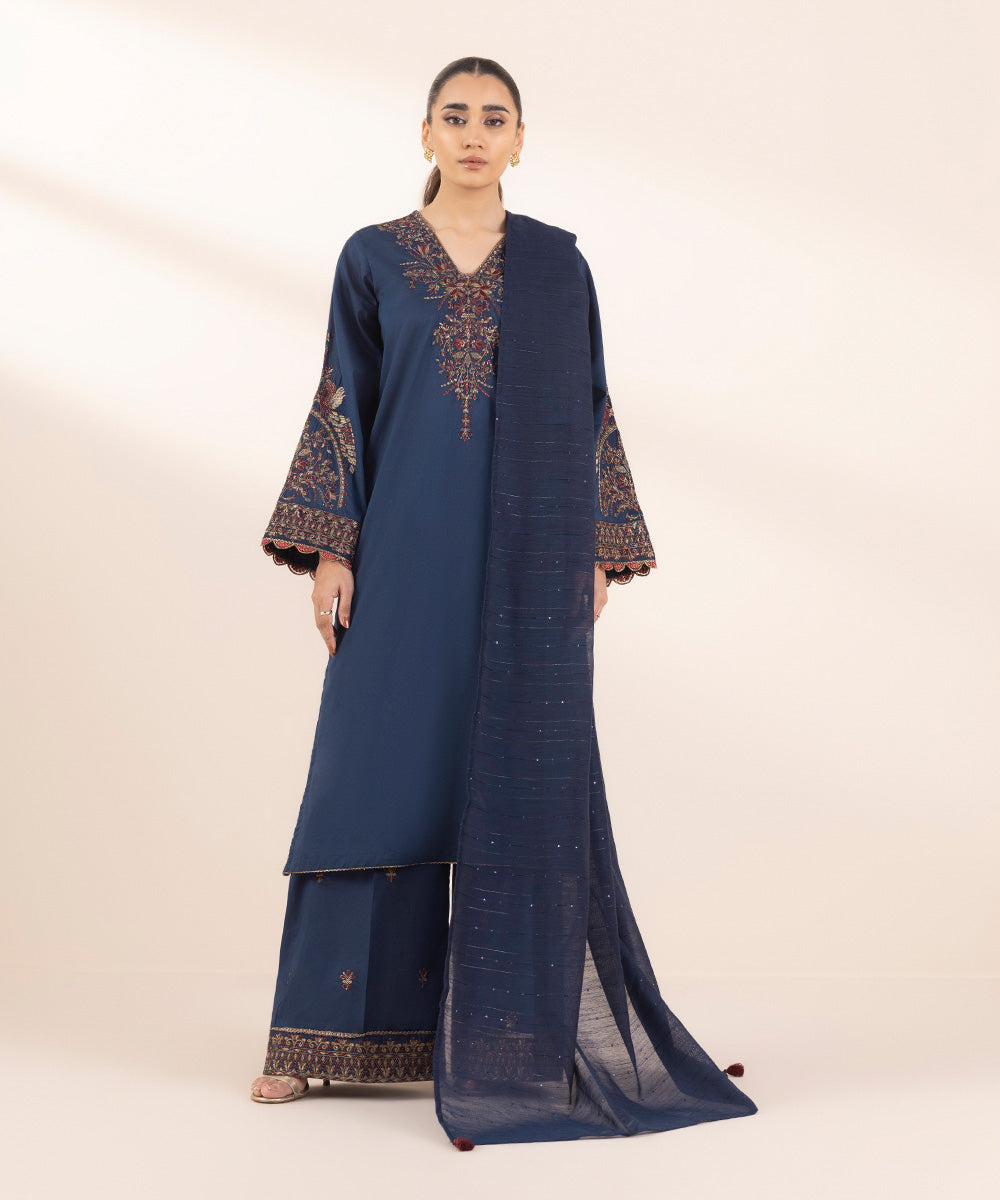 Fancy Manaar Blue Solid Dupatta