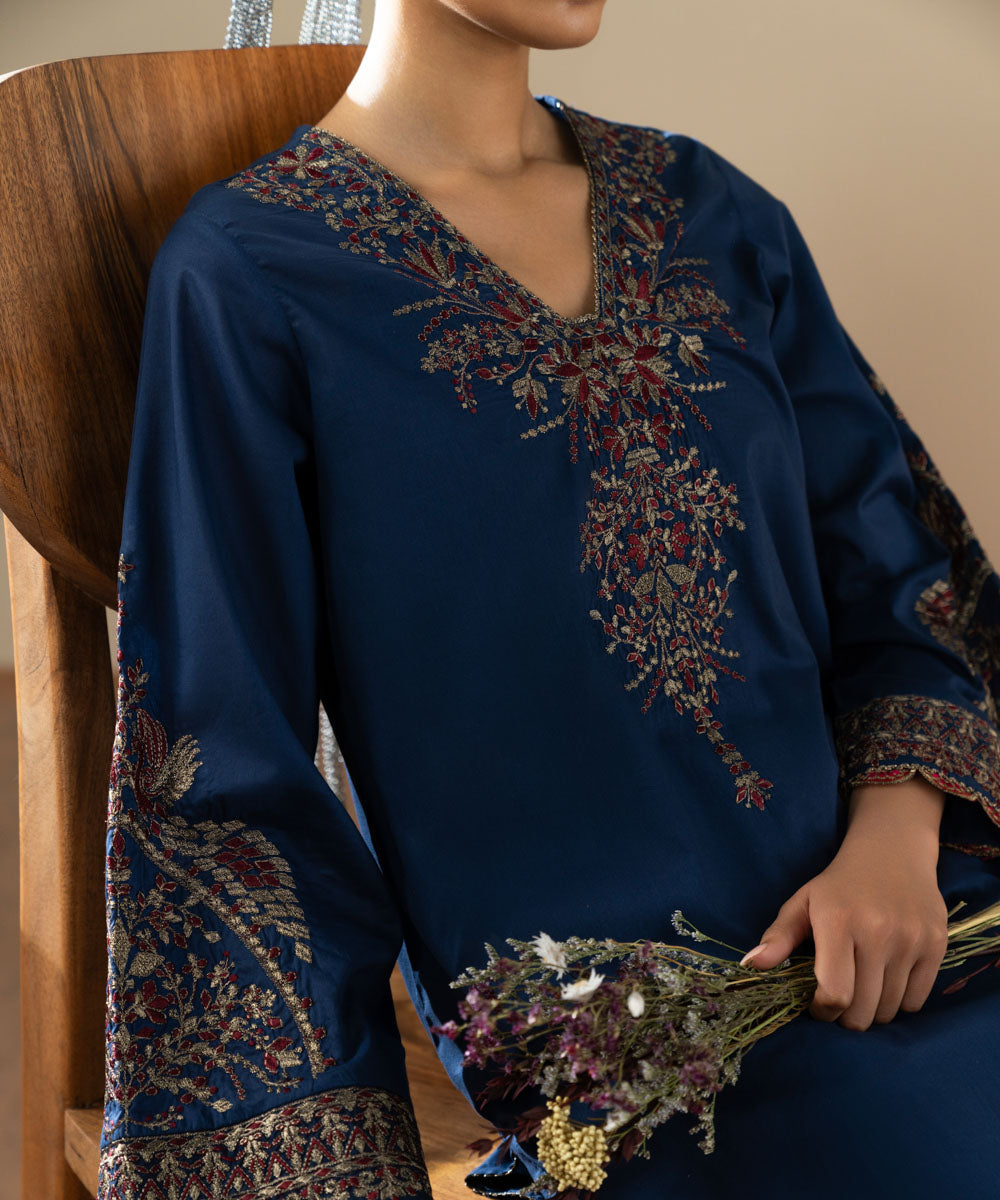 Women's Pret Lawn Embroidered Blue A-Line Shirt