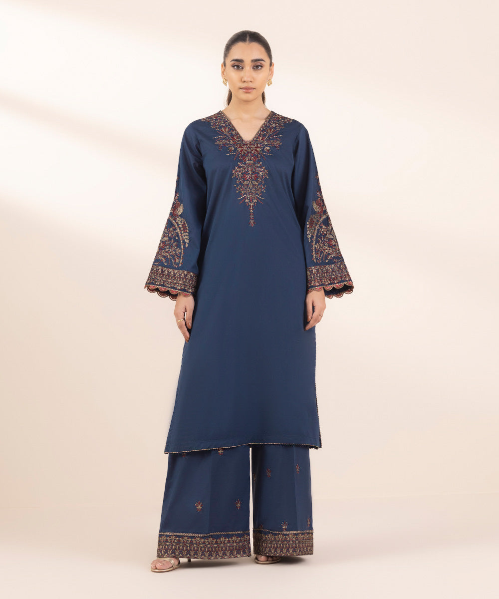 Women's Pret Lawn Embroidered Blue A-Line Shirt