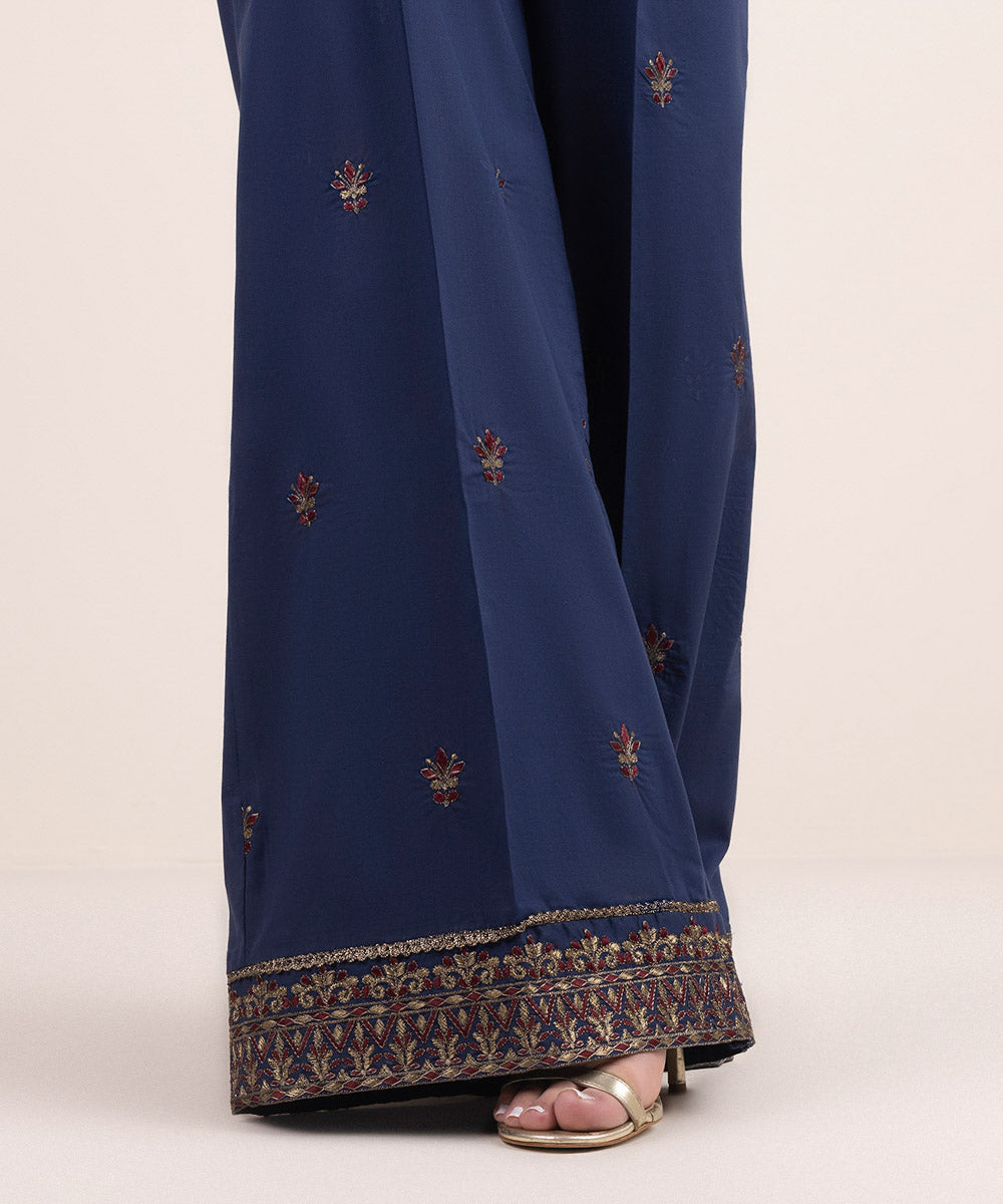 Women's Pret Cambric Blue Embroidered Culottes