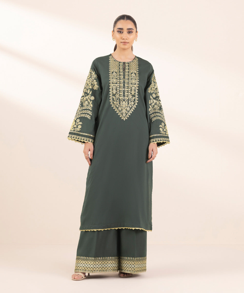 Women's Pret Lawn Embroidered Green A-Line Shirt