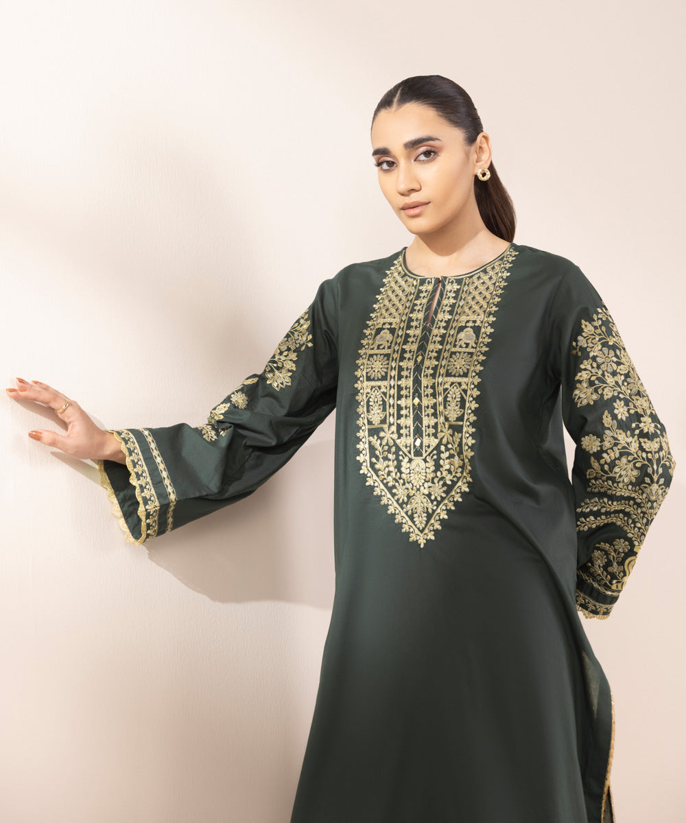 Women's Pret Lawn Embroidered Green A-Line Shirt