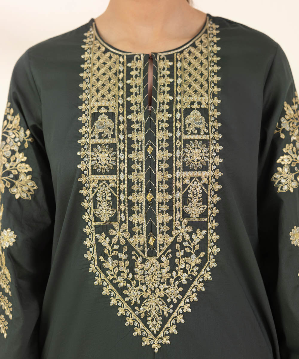 Women's Pret Lawn Embroidered Green A-Line Shirt