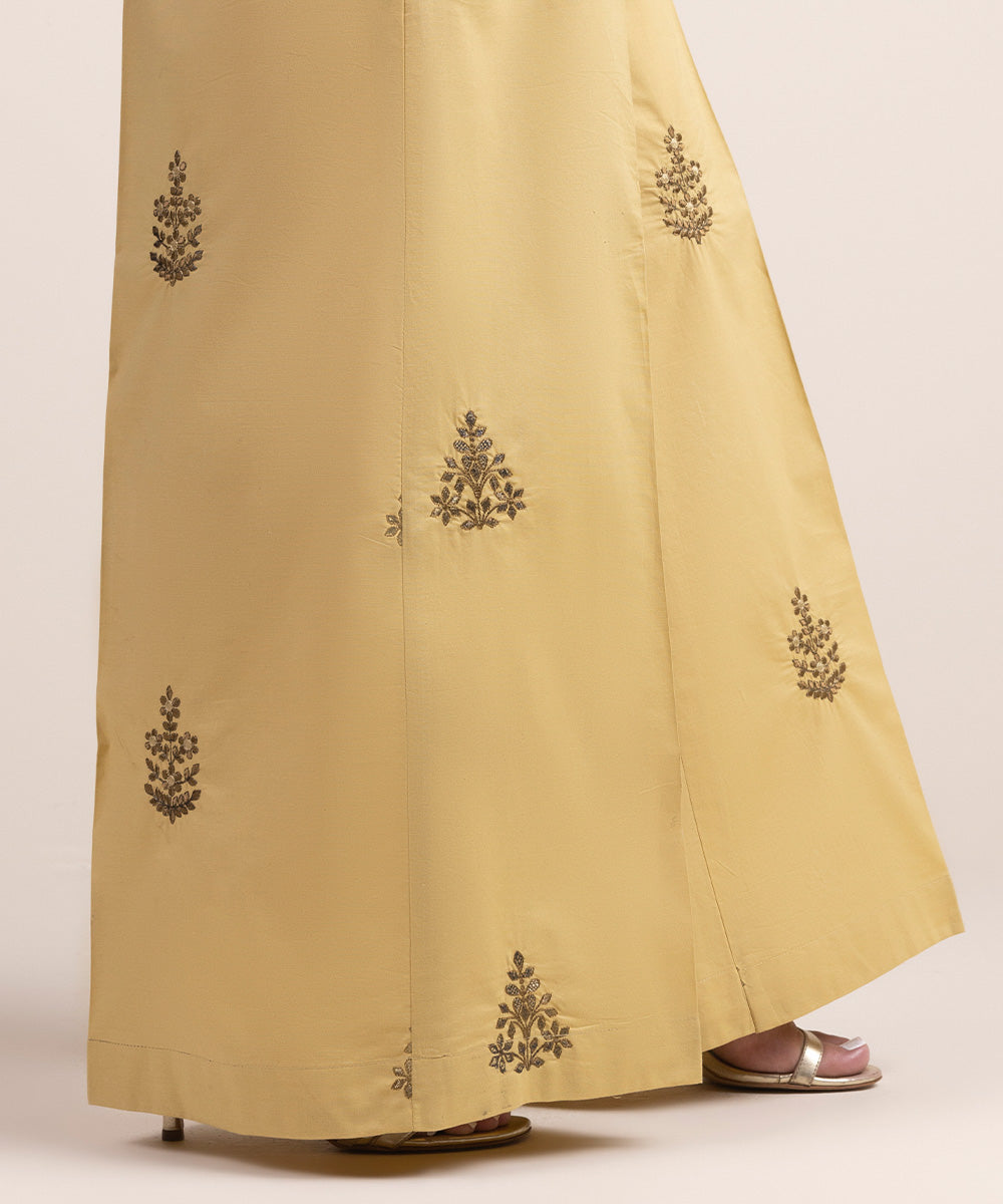 Women's Pret Cambric Yellow Embroidered Flared Pants