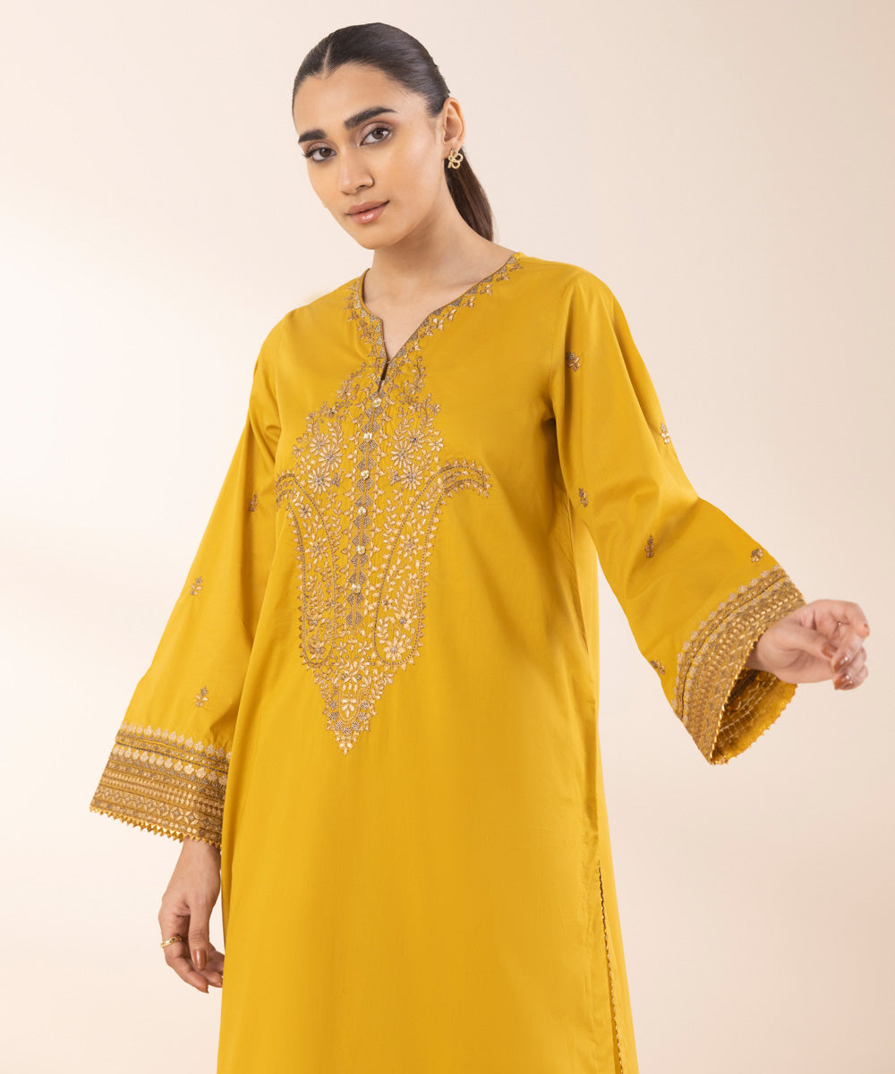 Women's Pret Lawn Embroidered Yellow A-Line Shirt