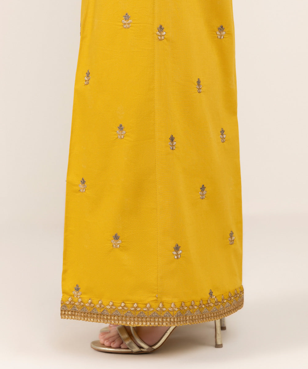 Women's Pret Cambric Yellow Embroidered Flared Pants