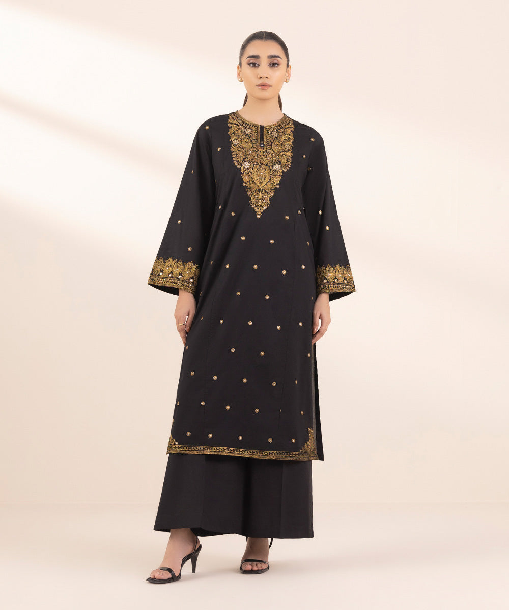 Women's Pret Lawn Embroidered Black A-Line Shirt