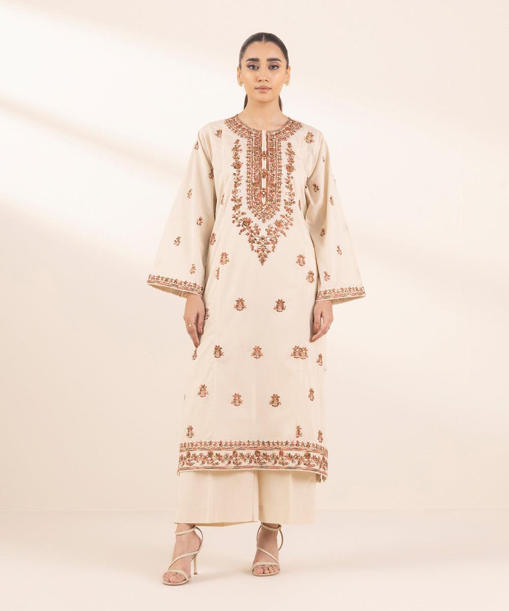 Women's Pret Lawn Embroidered Off White Boxy Shirt