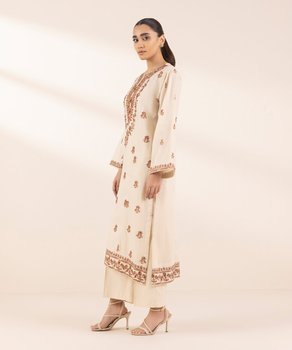 Women's Pret Lawn Embroidered Off White Boxy Shirt