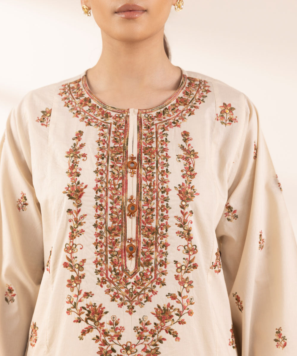 Women's Pret Lawn Embroidered Off White Boxy Shirt