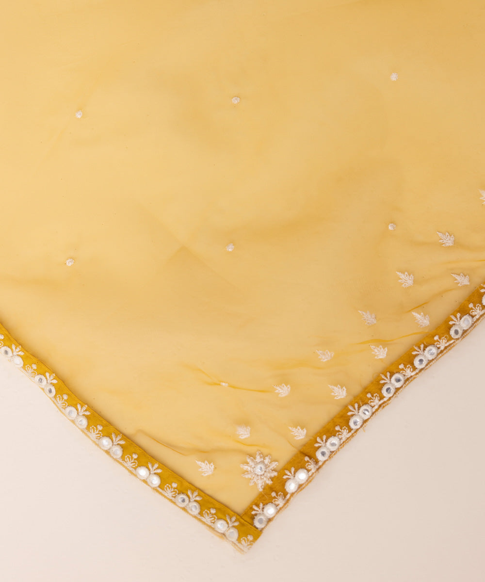 Blended Organza Yellow Embroidered Dupatta