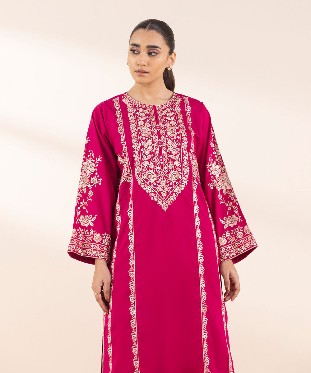 Women's Pret Lawn Embroidered Pink Boxy Shirt