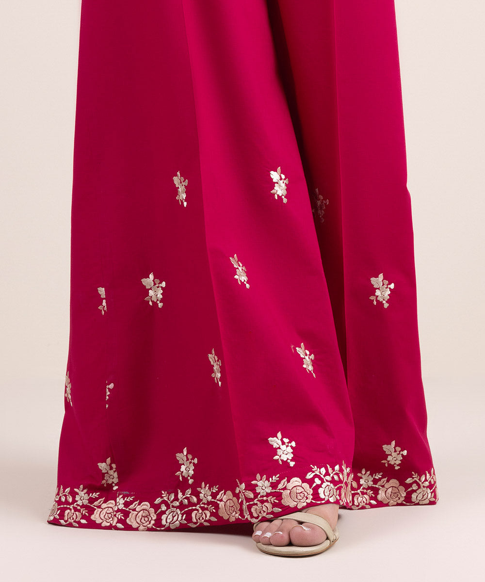 Women's Pret Cambric Pink Embroidered Flared Pants