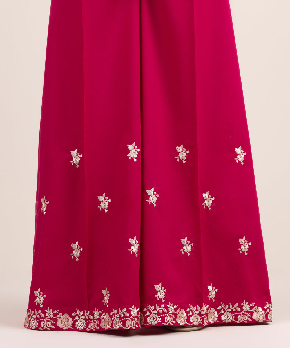 Women's Pret Cambric Pink Embroidered Flared Pants