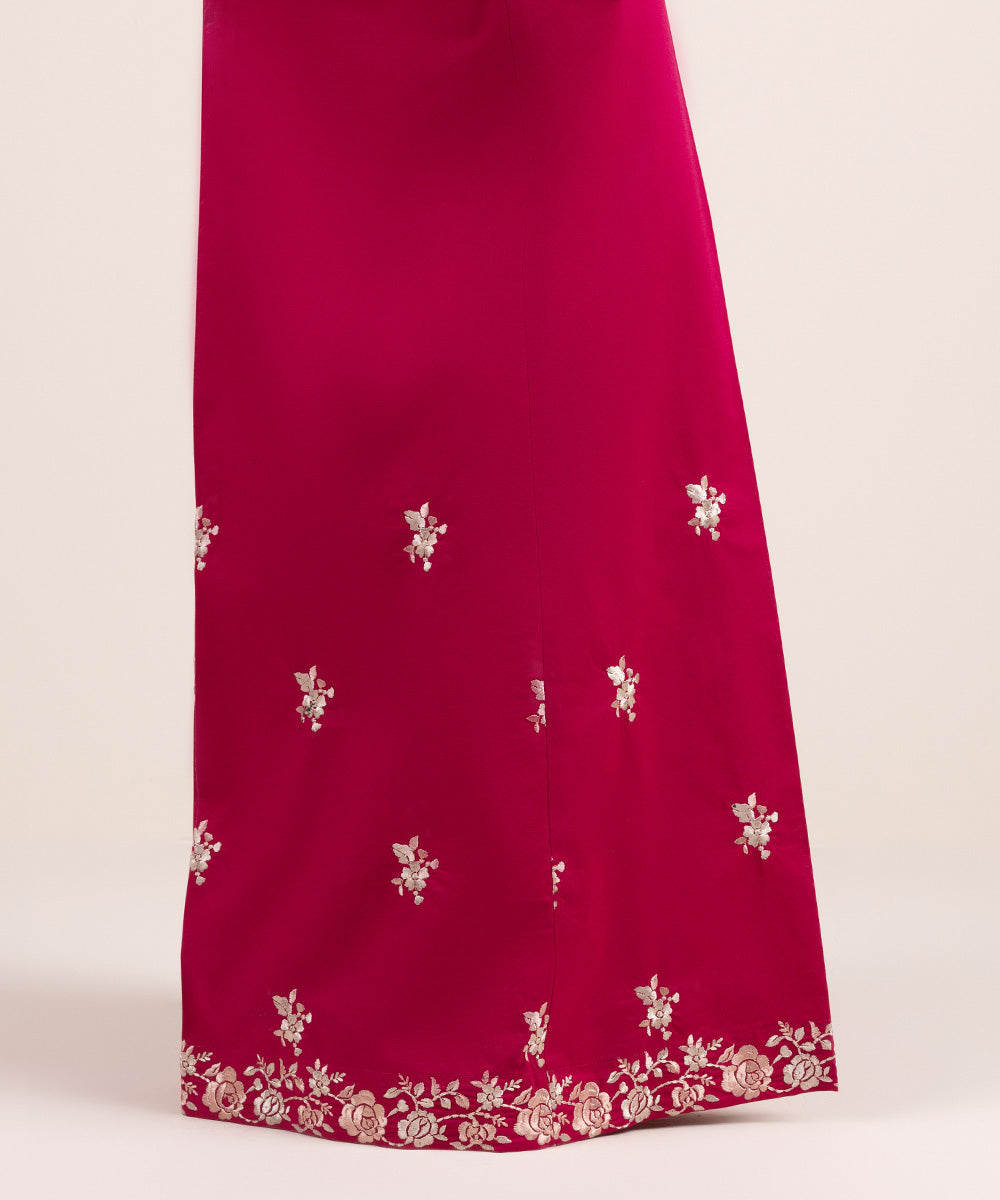 Women's Pret Cambric Pink Embroidered Flared Pants