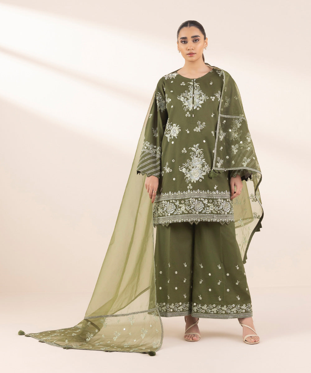 Fine Voile Green Embroidered Dupatta